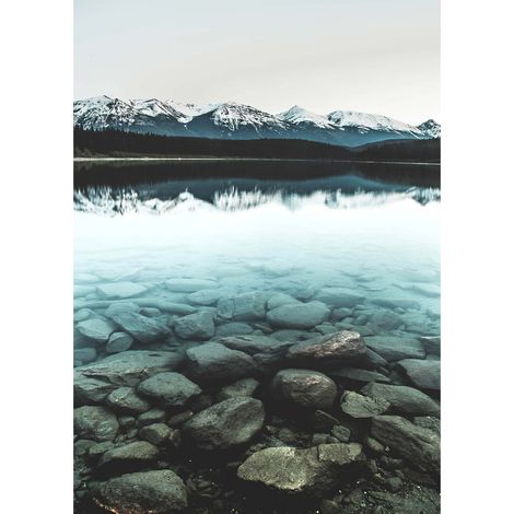 Tableau hiver montagne & lac idyllique | Tableau paysage gris & turquoise pour déco salon | Tableau sur toile moderne pour couloir - 0,5 x 0,7 m (1/2)