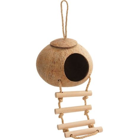 Nid d'oiseau en coquille de noix de coco-Grand modèle (style escalier) avec corde de suspension (1/5)