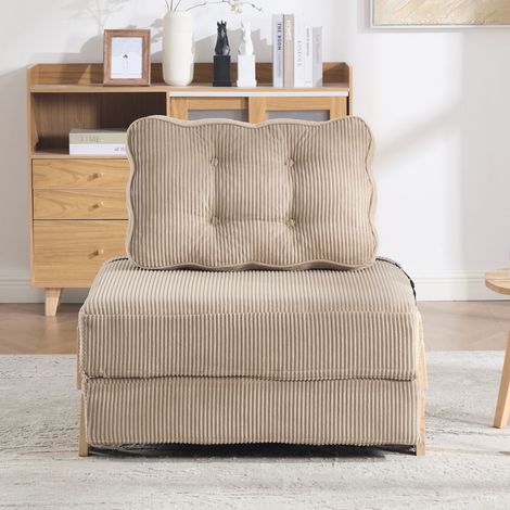 Canapé-lit style scandinave couchage d'appoint en velours côtelé conversion dépliable pieds en bois canapé individuel pliable (1/5)