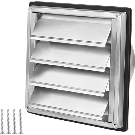 Ventilation grille, 125 mm, non-return valve, stainless steel weather protection grille with movable slats, flap grate extractor hood Ø125 mm (1/3)