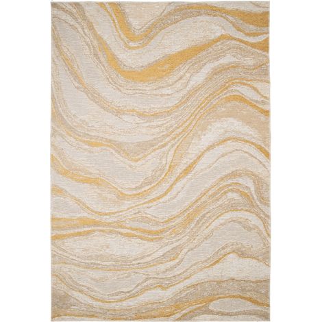 ANNE STRAT - Tapis moderne tissé plat effet marbre ocre beige 160x230