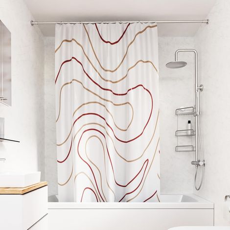 Croydex Shower Curtain with Pink Swirl Design - 100% Polyester with a Weighted Hem, Machine Washable and coated with Proseal for Water Repellence, 1800x1800mm (1/4)