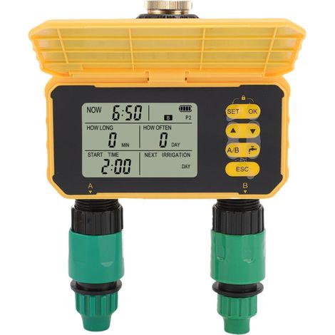 Rechargeable solar-powered automatic water timer with 2 outlets and a hose for villas, gardens, balconies, and green spaces. (1/5)