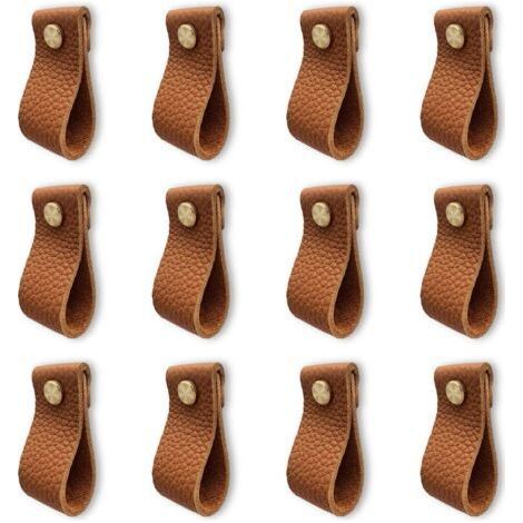 Set of 12 kitchen furniture handle, leather furniture handle, door handle with screw nuts, anti-collision cabinet drawer dresser door knob, nice gift, brown (1/5)