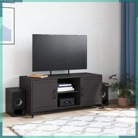 846662 Meuble TV noir 100,5x39x43,5 cm acier (1/5)