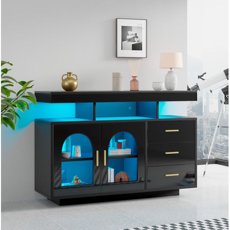 Sideboard mit LED-Beleuchtung 120 cm, 3 Schubladen Schwarz OKMYHOME (1/5)
