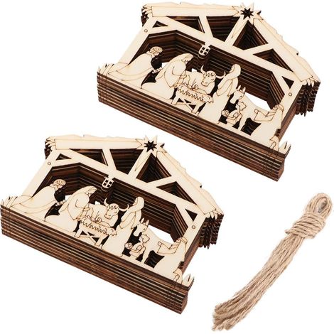 20 Pièces Décorations Suspendues Crèche en Bois de Tilleul Kaki, Pratiques et Portables, Forme Maison, pour Suspendre la Porte Pendant Noël (1/5)