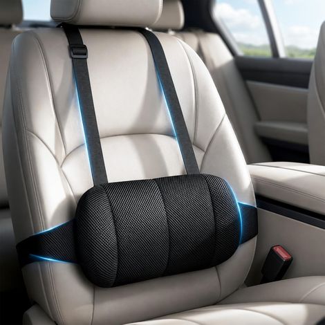 Car Lumbar Support Pillow, Adjustable Lumbar Cushion for Car Seats with Double Strap, Memory Foam Padding, Knuckle Friendly Fit (1/5)