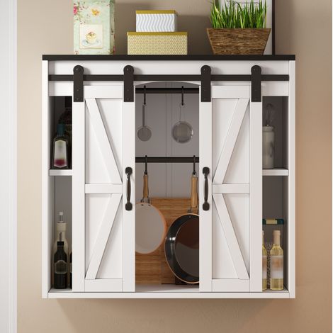 Küchen-Wandschrank mit 2 Schiebetüren und verstellbaren Regalen, 80 x 31 x 76 cm, weißes MDF (1/5)