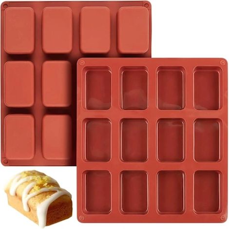 Lot de 2 moules à pain et à gâteaux en silicone, couleur rouge, 12 cavités, revêtement antiadhésif.-AquaForge (1/5)
