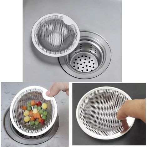 Filtro para fregadero,2 piezas,Colador de desagüe,Acero inoxidable,Para baño y cocina,Diámetro exterior 10,2 cm,diámetro interior 7,5 cm,Plateado (1/4)