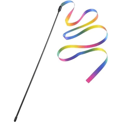 Baguette magique interactive pour chat – ruban arc-en-ciel fluo, design ergonomique et résistant, idéale pour jeux intérieurs (1/4)