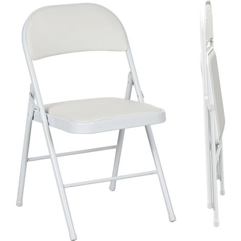Lot de 2 chaises pliantes chaises de salle à manger portables cadre en acier dim. 45l x 46P x 78H cm blanc (1/5)