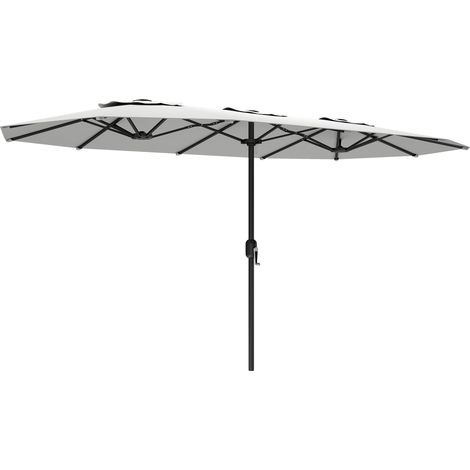 Outsunny sombrilla doble 4,6x2,6 m, sombrilla terraza exterior con manivela manual, protección uv50+, funda protectora, resistente al agua, blanco (1/5)