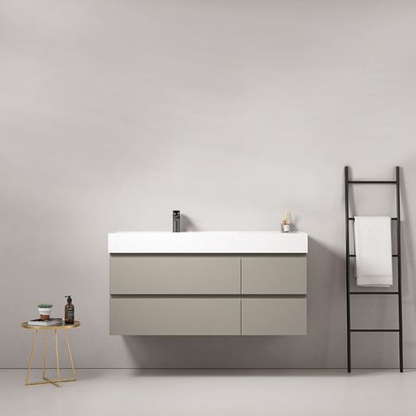 Mobile bagno sospeso 120 cm Grigio Cenere Lavabo a Sinistra in Resina Senza Specchio - Fiji Paint (1/4)