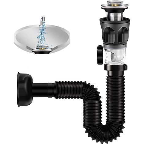 Égouttoir universel pour lavabo avec flexible drain Kit de vidange de lavabo, filtre anti odeur et insectes, montage facile. (1/5)