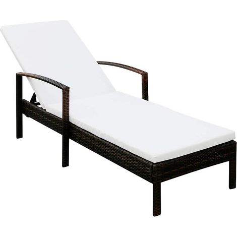 vidaXL Chaise longue avec coussin Résine tressée Marron (1/5)