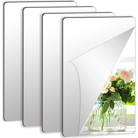 Lot de 4 miroirs autocollants de 10 x 15 cm - Miroir flexible - Non verre - DIY - Acrylique - Décoration murale sans cadre (1/5)