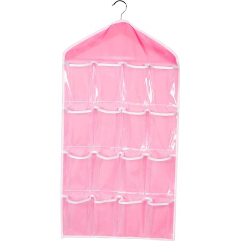 Organisateur de vêtements - Armoire et chambre - Fixation murale - Rose - 16 poches (1/5)