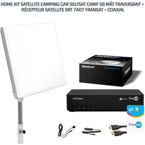 HDME KIT SATELLITE CAMPING CAR SELFSAT CAMP 58 MÂT TRAVERSANT + RÉCEPTEUR SATELLITE SRT 7407 FRANSAT + COAXIAL
