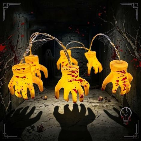 Guirlande LED main fantôme Halloween – 3,15 m, 20 LED – Alimentation par piles – Idéale pour fête, maison, balcon, jardin et maison hantée – Décoration horrifique (1/5)