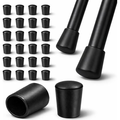 Lot de 24 Embouts Pied de Chaise Rond 10 mm - Protection Pied De Chaise Thermoplastique Flexible Noir À Coiffer sur Tube Rond - Anti-Rayure, Anti-Bruit - Mobilier Maison & Pro (1/5)