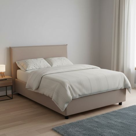 Dmora - Cama de plaza y media Daceret, Cama contenedor con revestimiento de tela, 100% Made in Italy, Apertura frontal, con colchón Cm 120x190 incluido, Tórtola (1/5)