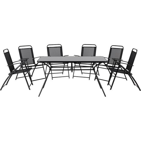 Conjunto de comedor de jardín de 7 piezas 6 sillas plegables negras una mesa moderna Salerno