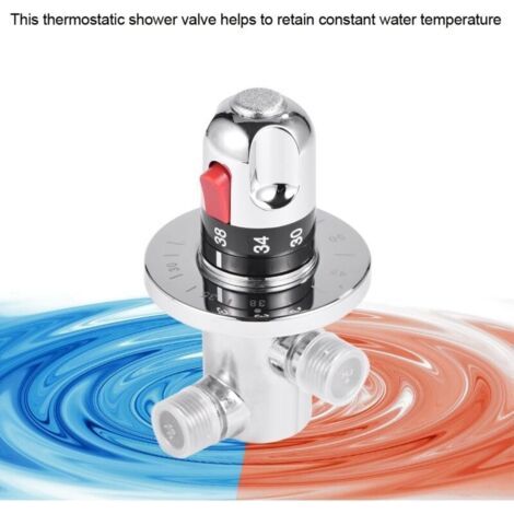NALOOKAMIC Vanne Mélangeur Eau Chaude Froide Mitigeur Thermostatique en Laiton Solide Valve de Mélange Température Fixe pour Lavabo Cuisine Salle de Bain Toilette G1/2