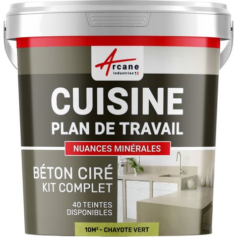 Béton ciré cuisine, plan de travail, crédence, évier sol et mur revêtement mural décoratif kit complet - 10 m² (en 2 couches) Chayote Vert - ARCANE INDUSTRIES