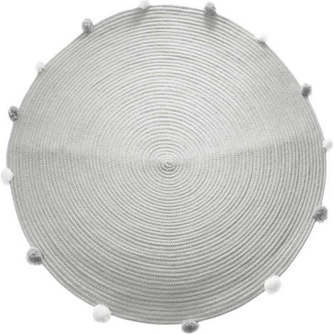 Tapis Déco Enfant Gros Pompons 90cm Gris (1/2)