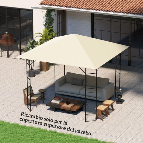 3x3 m große Gartenpavillon-Überdachung mit 8 Abflusslöchern, 600D Oxford-Gewebe, Cremeweiß