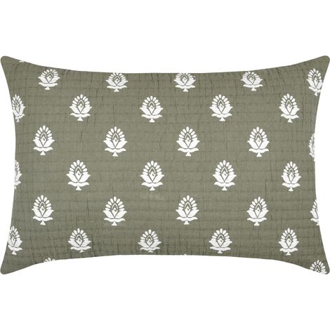 Coussin rectangulaire en coton à motif floral Kaki 40x60 cm (1/4)