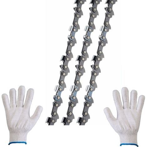 Lot de 3 Chaîne de tronçonneuse 3/8"LP 52 maillons 1,1mm 35cm Faible Rebond Compatible avec Bosch AKE 35 S AKE 35-19 S, Einhell, Husqvarna, Makita, Dolmar, Oregon et autres Livré avec une paire de gan (1/5)