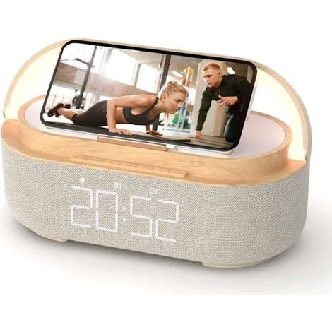 Digital alarm clock with radio and wireless charging, smart alarm clock