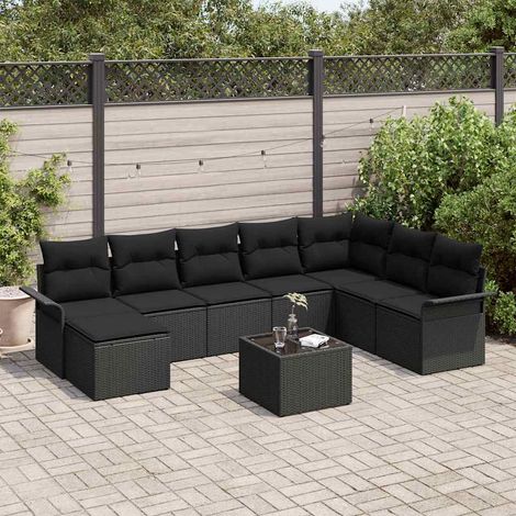 Conjunto de sofá de jardín con cojín 9 pcs Beige Poliratán vidaXL (1/5)