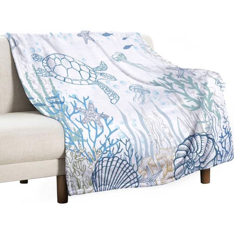 Couverture Jetable En Polaire - Motif Tortue Marine Étoile De Mer Coquillage - 30 x 40 Pouces - Pour Canapé Lit Chaise Intérieur Extérieur (1/5)