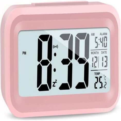 PC-Tischuhr mit großem, hellem Digitaldisplay – Rosa + Englisch – Batteriebetrieben (1/5)