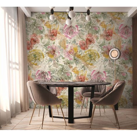 Papier peint intissé Fleuri Beige - 10,05 x 0,53 m (1/3)