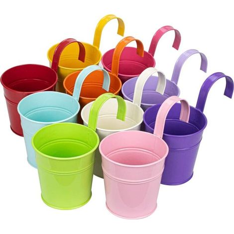 Pots de fleurs suspendus en fer coloré 10 cm – Métal durable – Pour fleurs séchées et plantes – Design suspendu pour balcon et intérieur (1/5)
