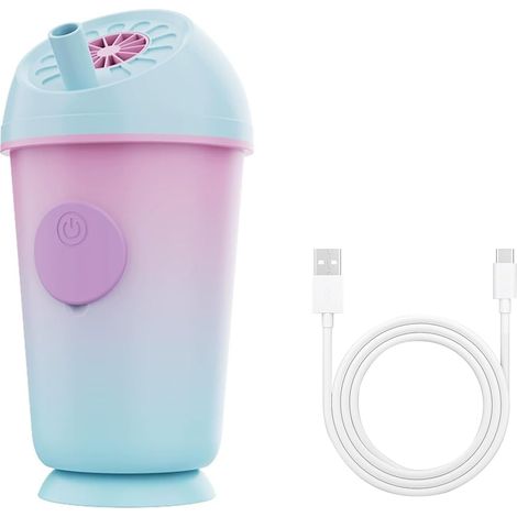 Ventilateur Mini Tasse Thé Portable avec Fonction Pulvérisation, Équipement Réfrigération Main Multifonction USB, Ventilateur Refroidissement Petit Rechargeable pour Outdoor,Bureau,Voyage (Bleu-Rose) (1/5)