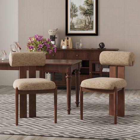 Lot de 2 chaises de Salle à Manger Modernes, chaises rembourrées avec Pieds en Bois et Dossier cylindrique Design, pour Salle à Manger, Cuisine, Restaurant – Pieds Brun foncé, Camel (1/5)