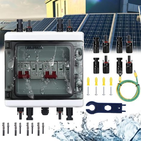 Protection Contre Les Surtensions PV, Disjoncteur 2 Entrées 2 Sorties DC Disjoncteur Protection Contre Foudre 2 Chaînes 1000V DC 40A 20-40KA Boîte Connexion Du GénéRateur Boîte Connexion Solaire IP65 (1/5)
