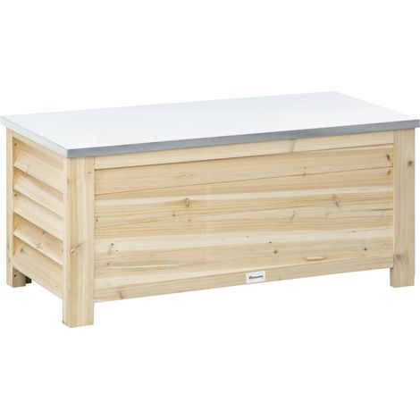 Coffre de jardin 110 x 50 x 50 cm grande capacité 155 l ouverture vérins montage facile style rustique en bois naturel (1/5)