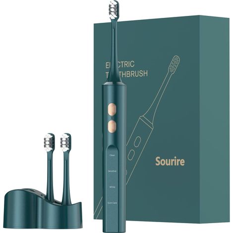 Brosse à dents électrique sonique avec 2 têtes de brosse pour adultes, charge rapide sans fil, autonomie extra longue, 4 modes de nettoyage-AquaForge