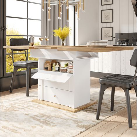 Tavolo allungabile 110-140 x 80 cm per 4-6 persone, MDF e metallo, bianco DESVIAE (1/5)