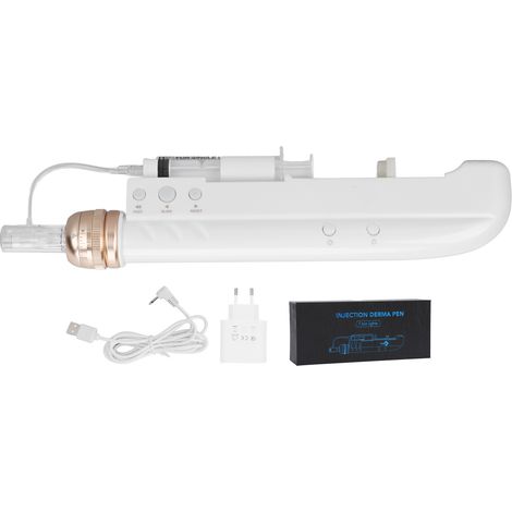 Stylo de microneedling électrique 7 lumières LED, seringue d'acide hyaluronique, kit d'aiguilles, blanc, 100-240V, prise UE. (1/5)