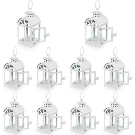 10 farolillos decorativos cuadrados de metal blanco, 7 x 7 x 20 cm (alto) (1/5)