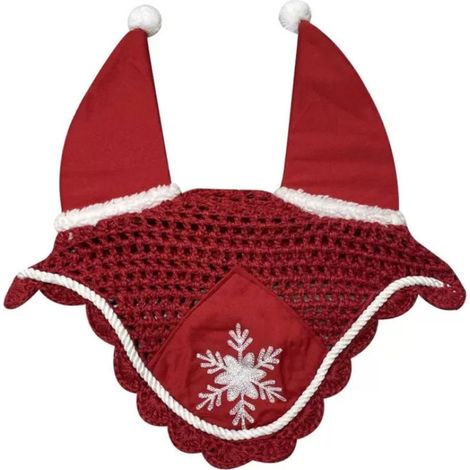 Cob, Rosso: Cuffietta di Natale Antimosche per cavalli modello Horses Christmas Fluffi PonPon