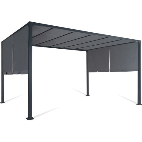 Idmarket – Pergola coulissante 3x4 M – Structure en acier gris anthracite – Toiles coulissantes en polyester 160 gr/m² – Espace d'ombrage personnalisable